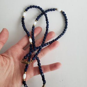 VTG Dark Blue White Beaded Necklace